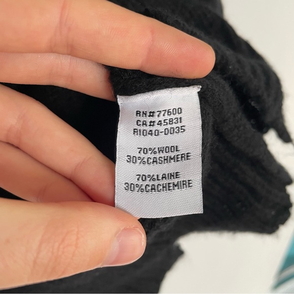 70% Wool 30% Cashmere Upcycled Reworked Black Sweater with Yellow Distressed XS - Picture 6 of 10